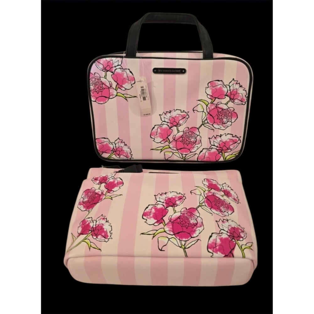 2pc VICTORIA'S SECRET SIGNATURE floral MAKEUP BAG HANGING TRAVEL MAKEUP BAG NW/T